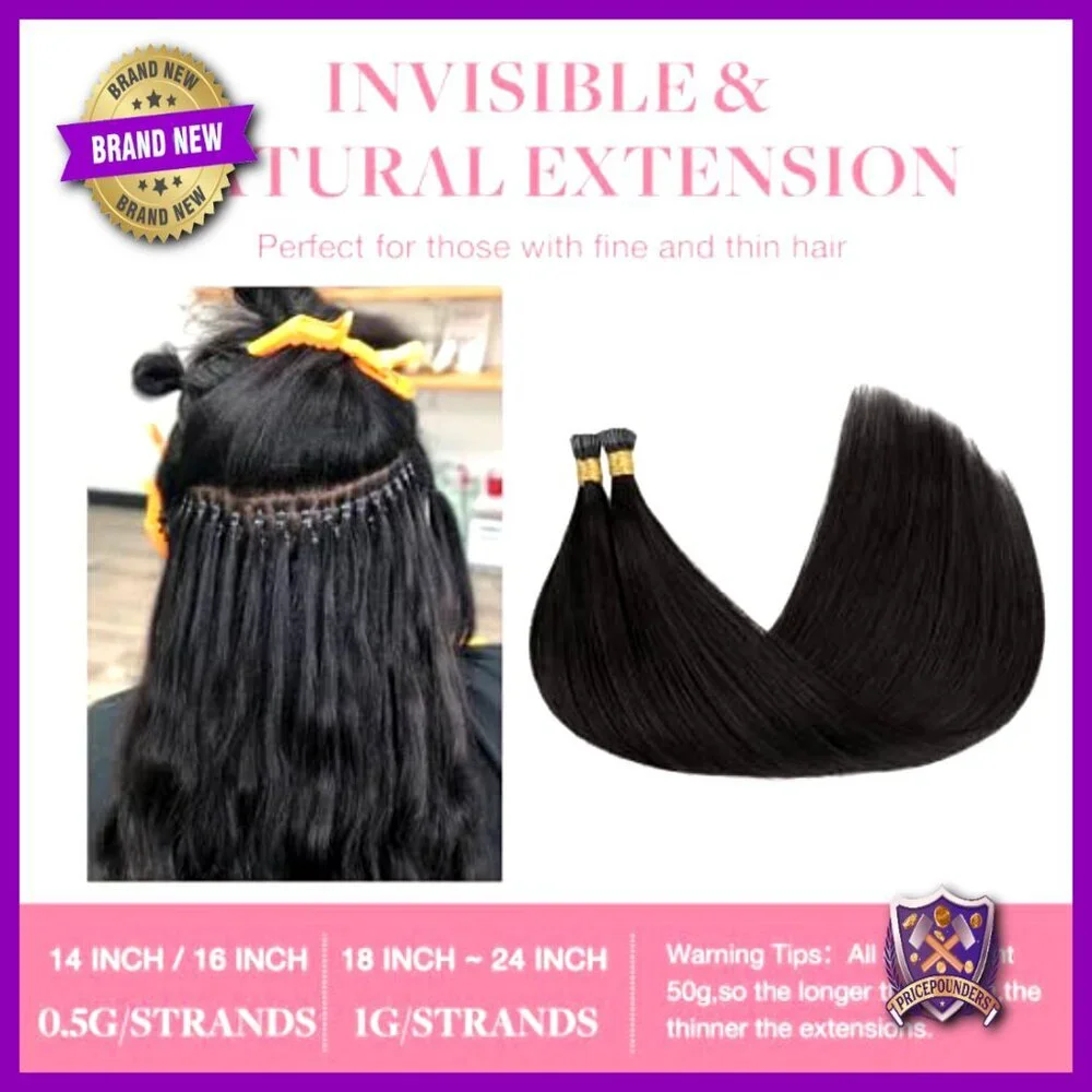 18-Inch Real Human Hair Extensions, 50g I-Tip, Heat-Resistant & Reusable